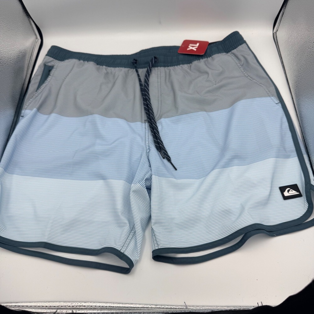 Quiksilver Mens Swim Trunks XL Multi Blue Grey Striped Board Shorts QS001012 NEW
